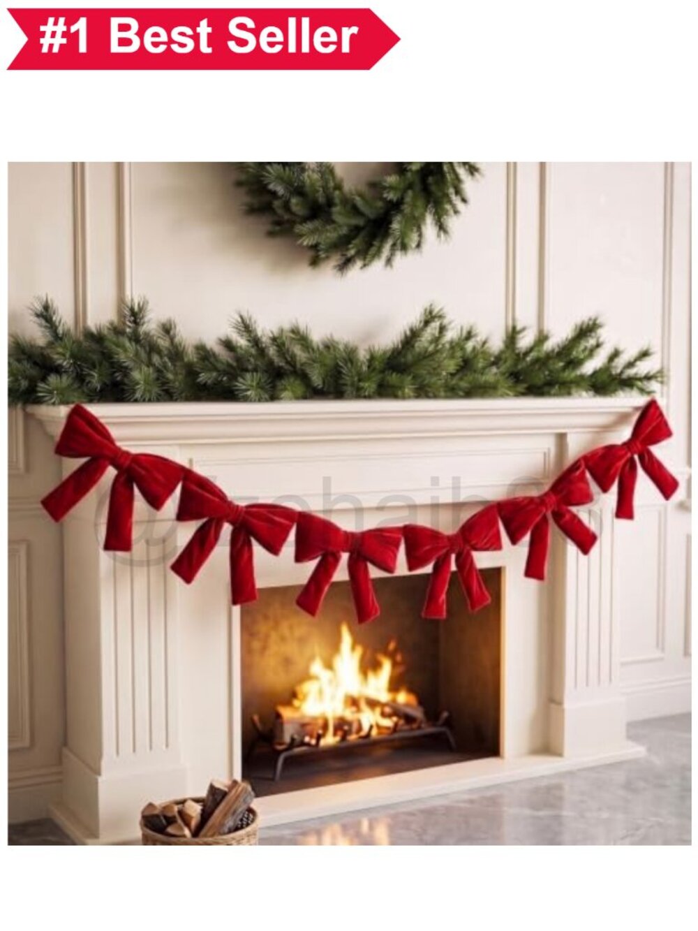 🎄 6 Ft Red Velvet Bow Garland Pre Assembled Christmas Home Decor
